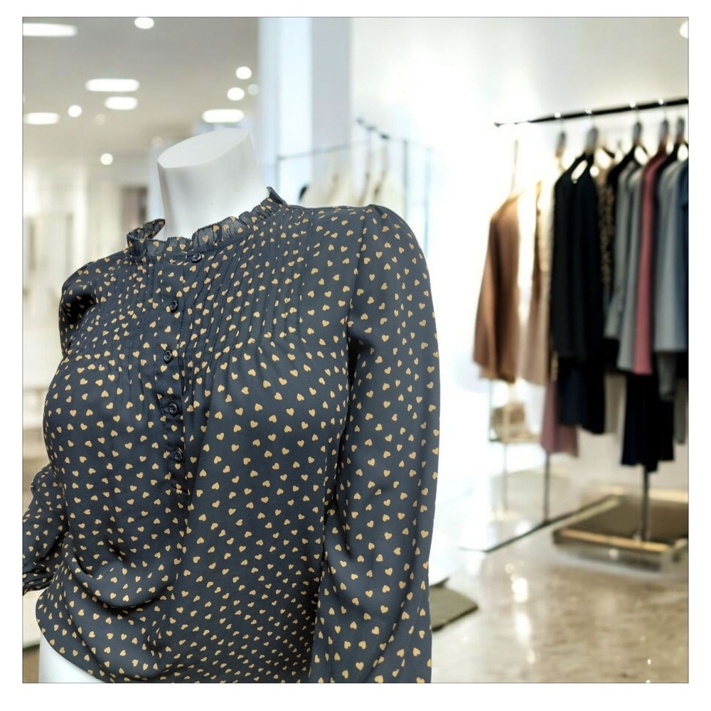 Adrianna Papell Black and Gold Heart Blouse